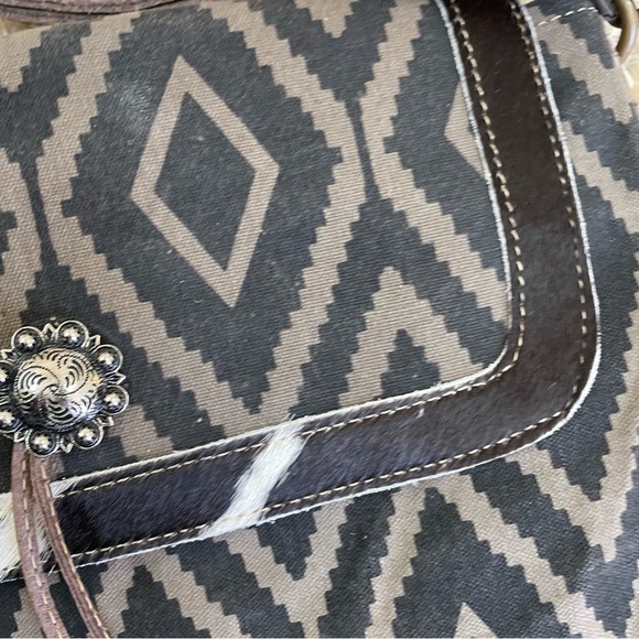 Mayra crossbody purse bag cow calf hair trim Aztec print leather accents - Picture 6 of 10